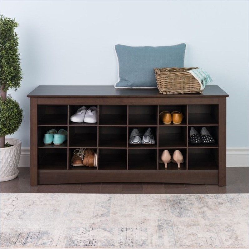 18 Cubby Shoe Storage Bench In Espresso ESS 4824