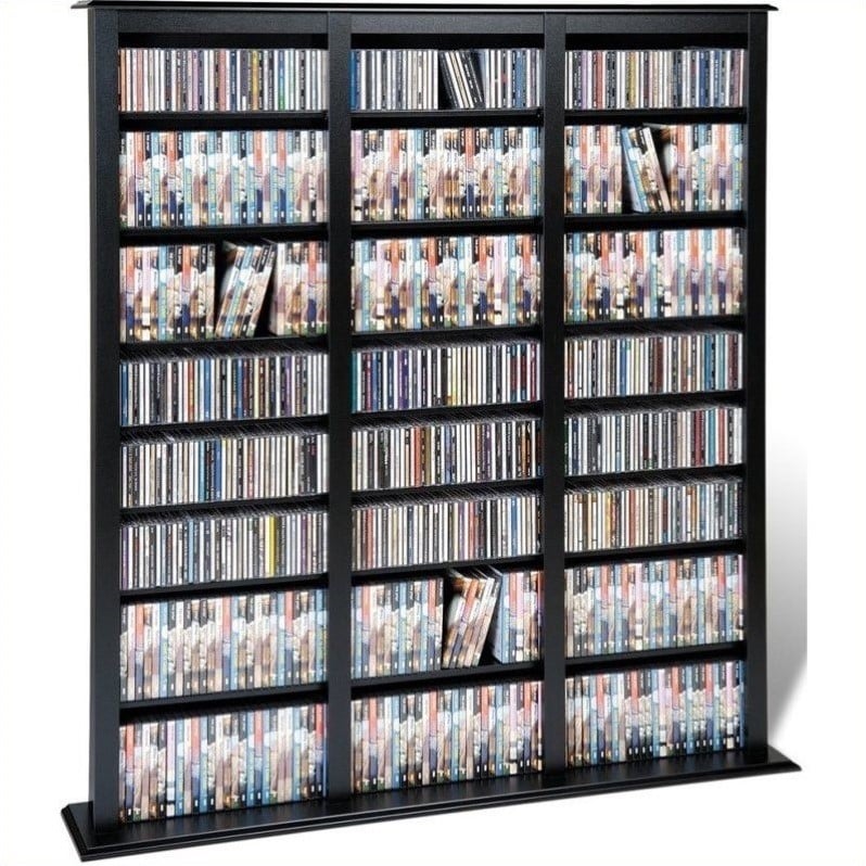 Prepac Triple Width Barrister CD DVD Media Storage Tower in Black