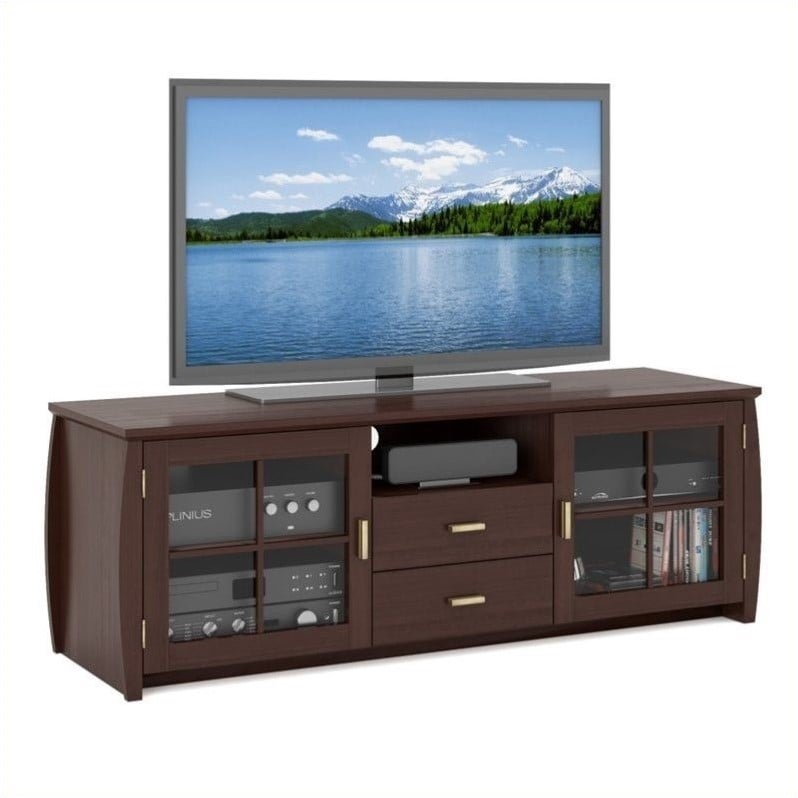  Washington Espresso Bench Espresso Stained Real Wood Finish TV Stand 