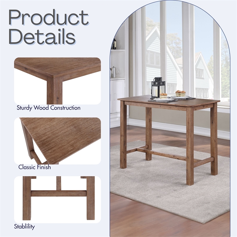Boraam Wood Sonoma Pub Table in Barnwood Wire-Brush/Brown Finish
