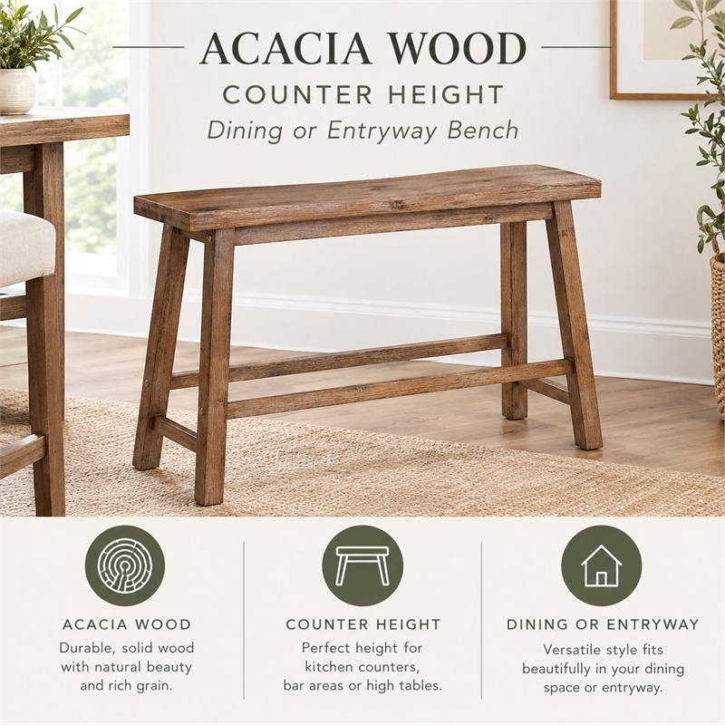 Boraam Wood Sonoma Bench in Barnwood Wire-Brush/Brown Finish