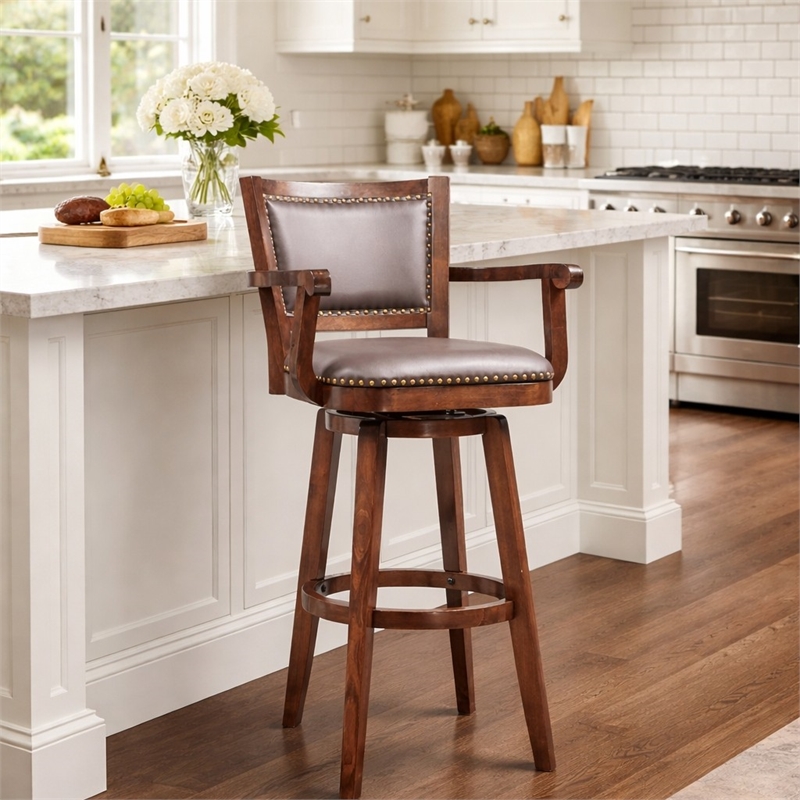 Boraam Wood Broadmoor Swivel Extra Tall Bar Stool in Cappuccino