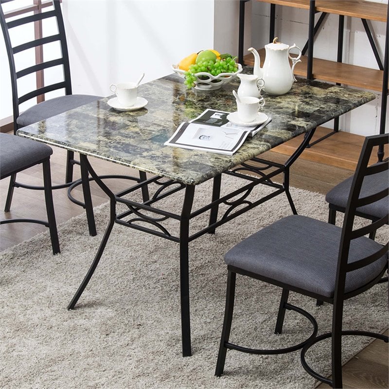 Boraam Metal Bastian Faux Marble Top Dining Table in Black Finish