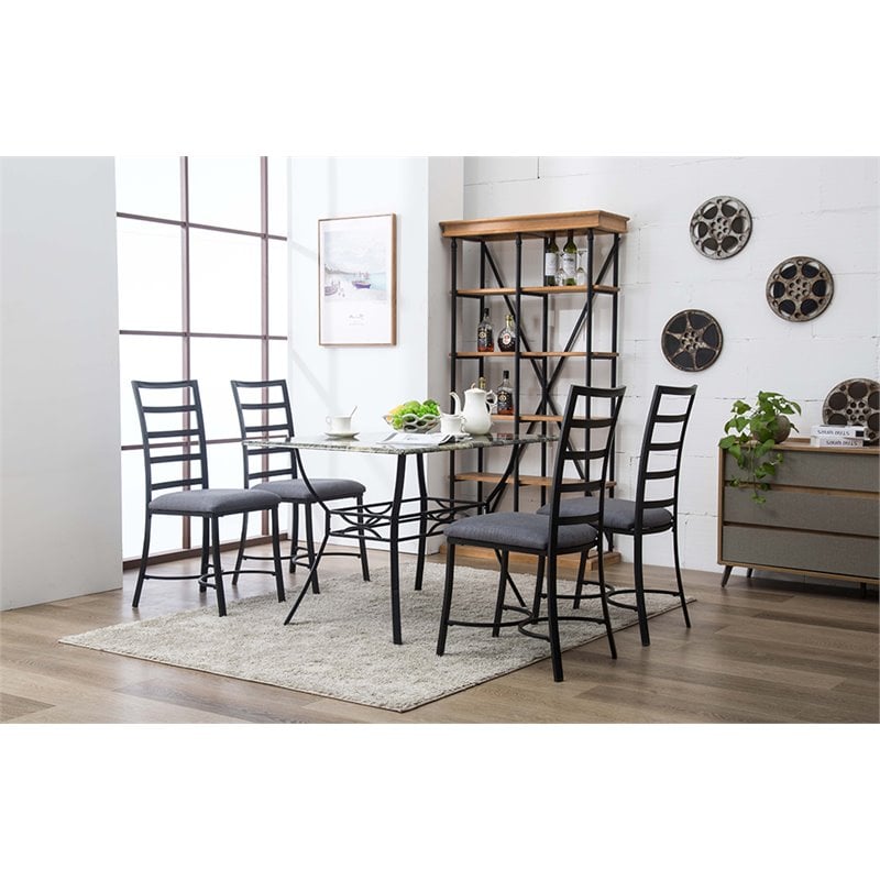 Boraam Metal Bastian Faux Marble Top Dining Table in Black Finish
