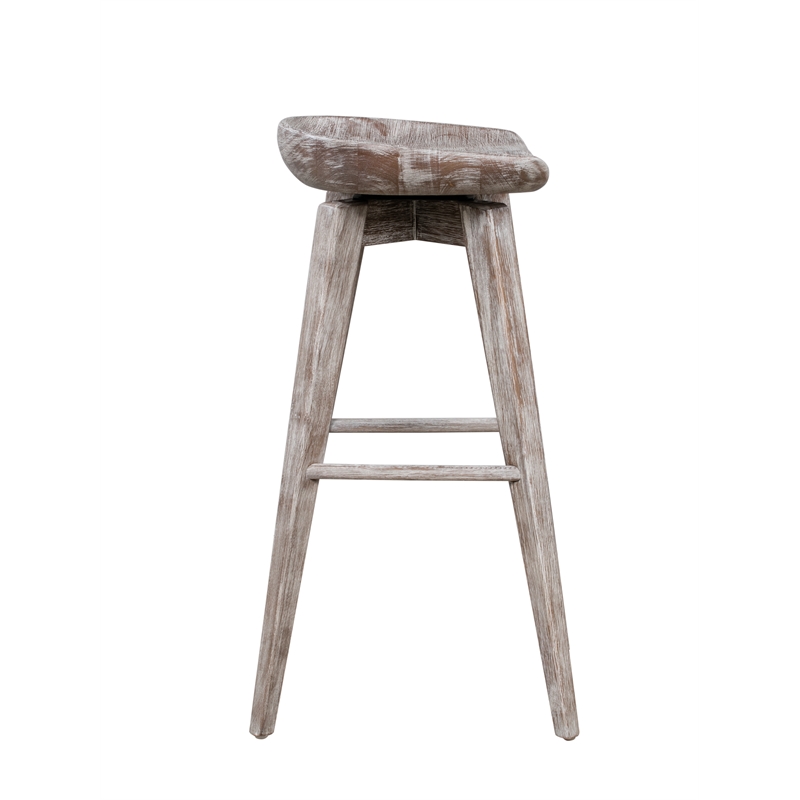Boraam Wood Bali Bar Height Swivel Barstool in Barnwood Wire-Brush Brown finish