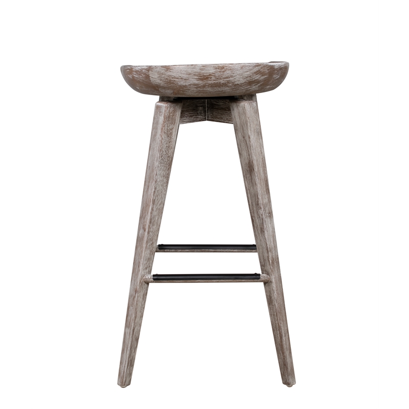 Boraam Wood Bali Bar Height Swivel Barstool in Barnwood Wire-Brush Brown finish