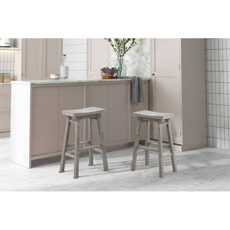 Boraam Wood Sonoma Saddle Barstool in Storm Gray Wire-Brush Finish
