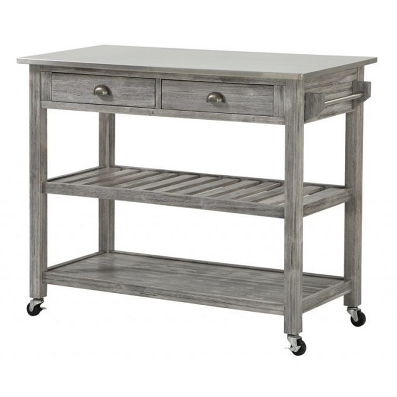 Boraam Sonoma Kitchen Cart with Stainless Steel Top in Storm Gray Wire-Brush