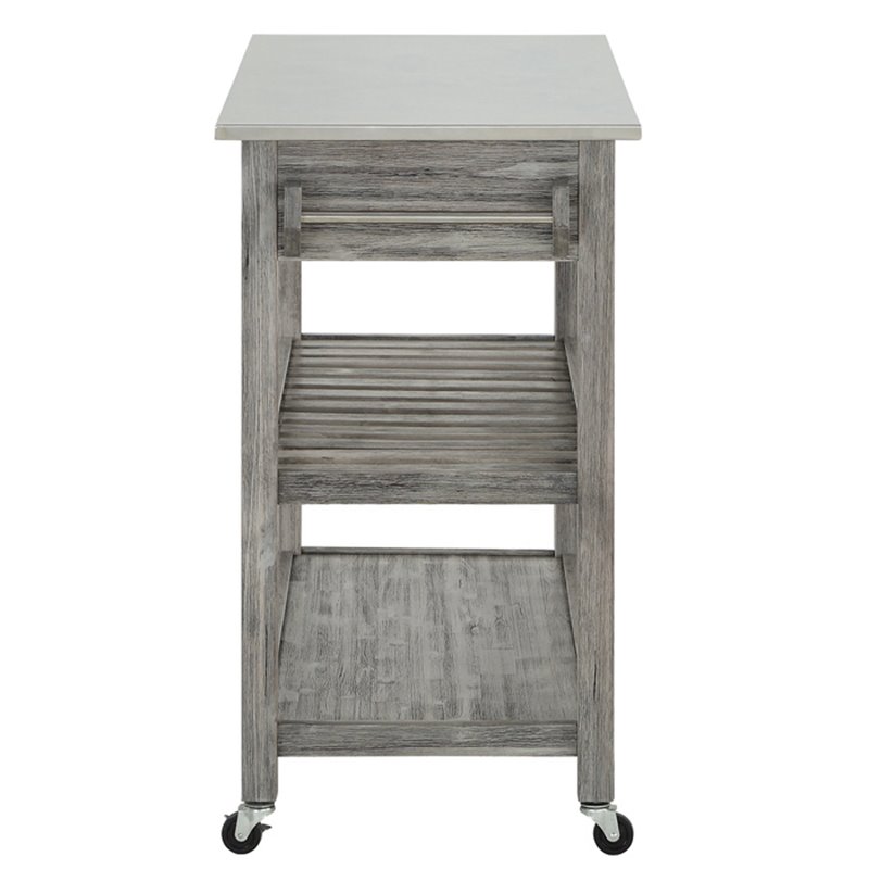 Boraam Sonoma Kitchen Cart with Stainless Steel Top in Storm Gray Wire-Brush