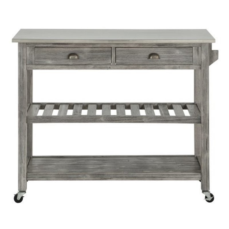 Boraam Sonoma Kitchen Cart with Stainless Steel Top in Storm Gray Wire-Brush