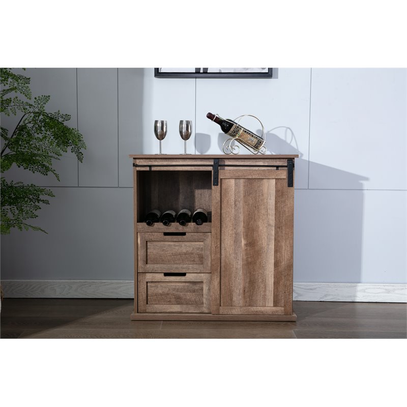 Boraam Weston Sliding Barn Door Wine Cabinet With 2-Drawers in Natural