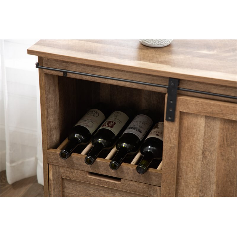 Boraam Weston Sliding Barn Door Wine Cabinet With 2-Drawers in Natural