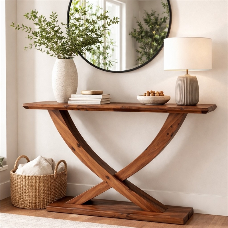 Boraam Rasmus Mid-Century Acacia Solid Wood Console Table in Warm Chestnut