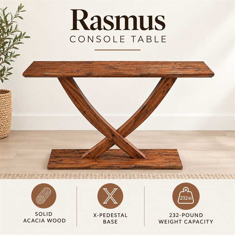 Boraam Rasmus Mid-Century Acacia Solid Wood Console Table in Warm Chestnut