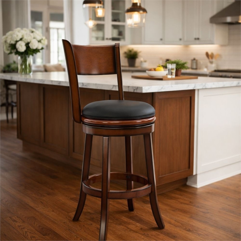 Boraam Wood Palmetto Bar Height Swivel Bar Stool in Brandy Brown Finish
