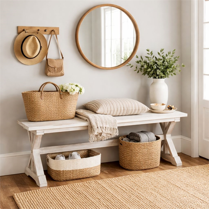 Boraam Jamestown Backless Dining Bench Antique White Finish