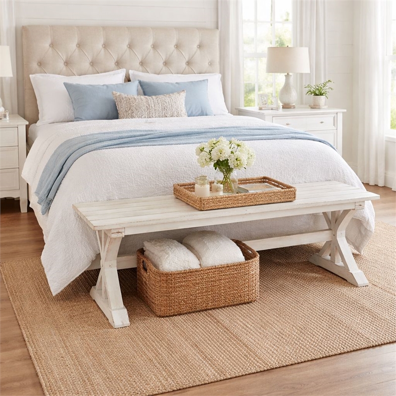 Boraam Jamestown Backless Dining Bench Antique White Finish