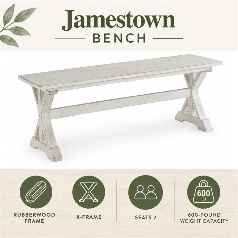 Boraam Jamestown Backless Dining Bench Antique White Finish