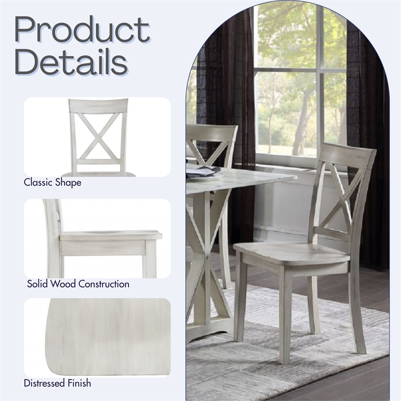 Boraam Wood Jamestown Dining Chairs Antique White Finish Set of 2