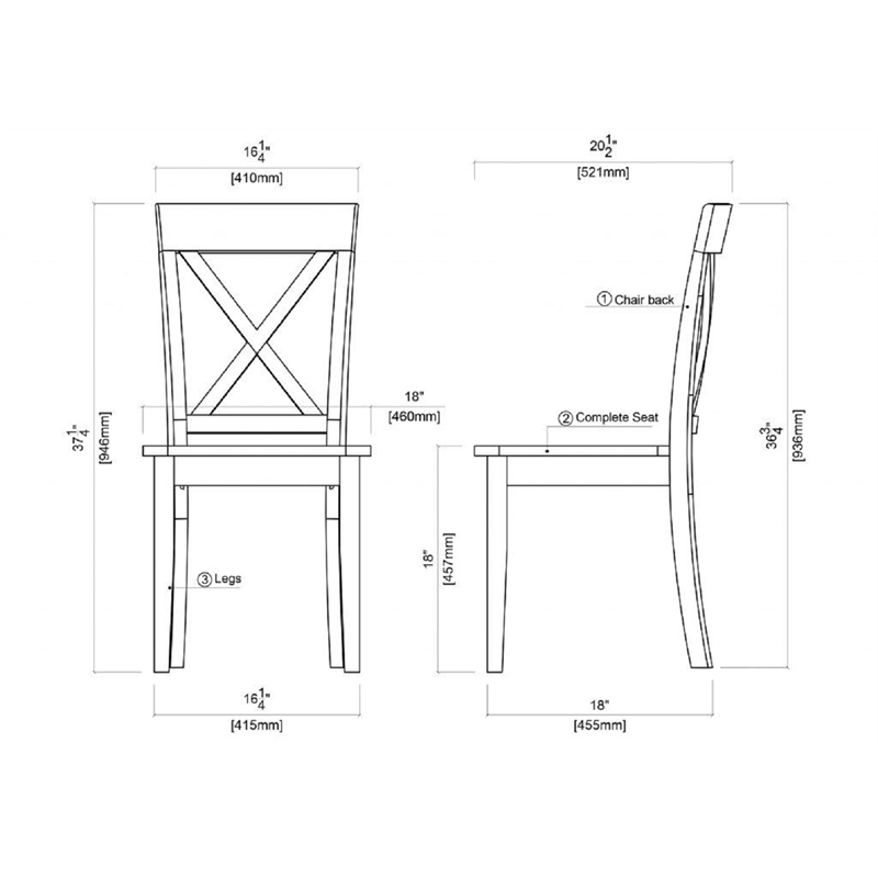Boraam Wood Jamestown Dining Chairs Antique White Finish Set of 2