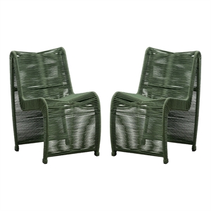 Boraam Metal Lorenzo Rope Outdoor Patio Chairs in Olive Green (Set of 2)