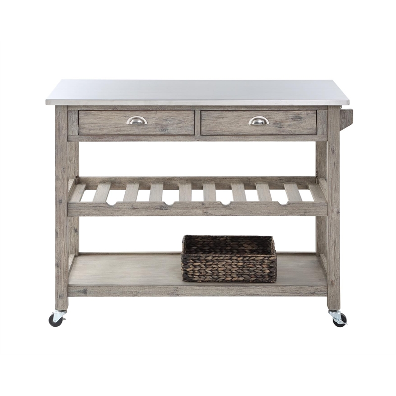 Boraam Montana Stainless Steel Kitchen Island - Light Barnwood Wire-Brush