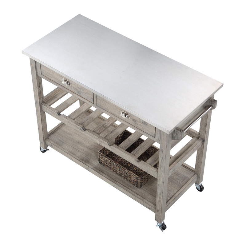 Boraam Montana Stainless Steel Kitchen Island - Light Barnwood Wire-Brush