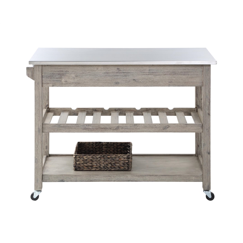Boraam Montana Stainless Steel Kitchen Island - Light Barnwood Wire-Brush