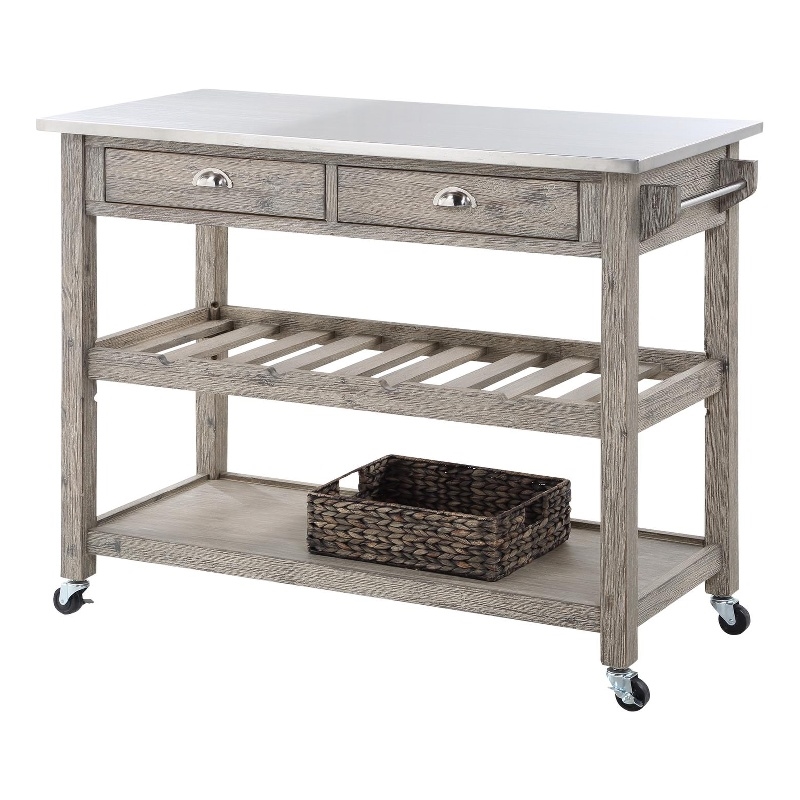 Boraam Montana Stainless Steel Kitchen Island - Light Barnwood Wire-Brush