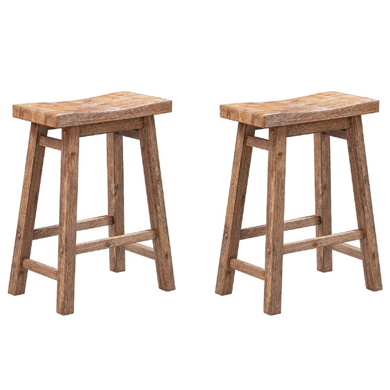 Boraam Sonoma Backless Wood Counter Stools - Set of 2 - Barnwood Wire-Brush