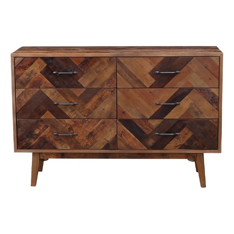 Boraam Benton Oak Wood 6 Drawer Dresser - Natural Oak Finish