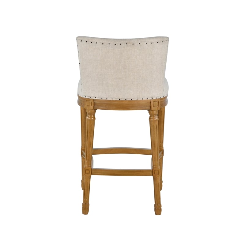 Boraam Wood Francesca Linen and Oak Wood Bar Stool - Tan/Natural Finish