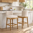 Boraam Wood Francesca Linen and Oak Wood Bar Stool - Tan/Natural Finish