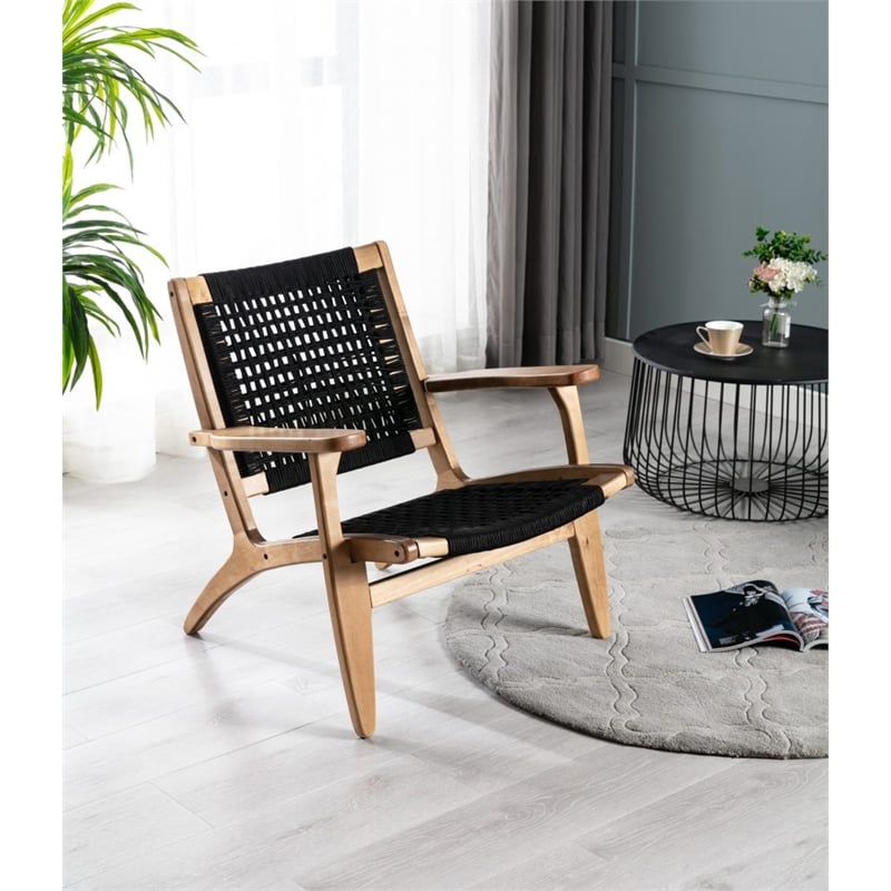 Boraam Wood Harrison Woven Rope Accent Chair - Black/Natural Finish