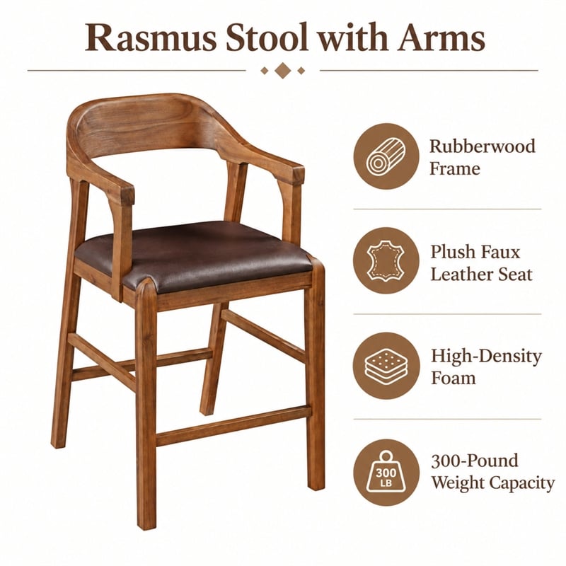Boraam Rasmus Wood Counter Stool - Chestnut Wire-Brush Finish