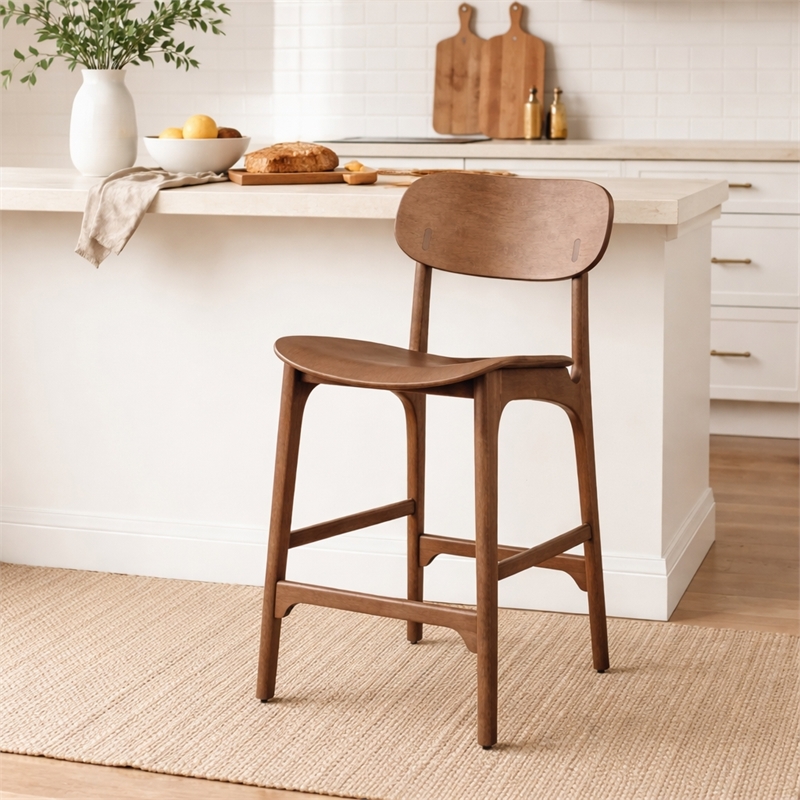 Boraam Solvang  Wood Counter Stool in Brown Ale Finish