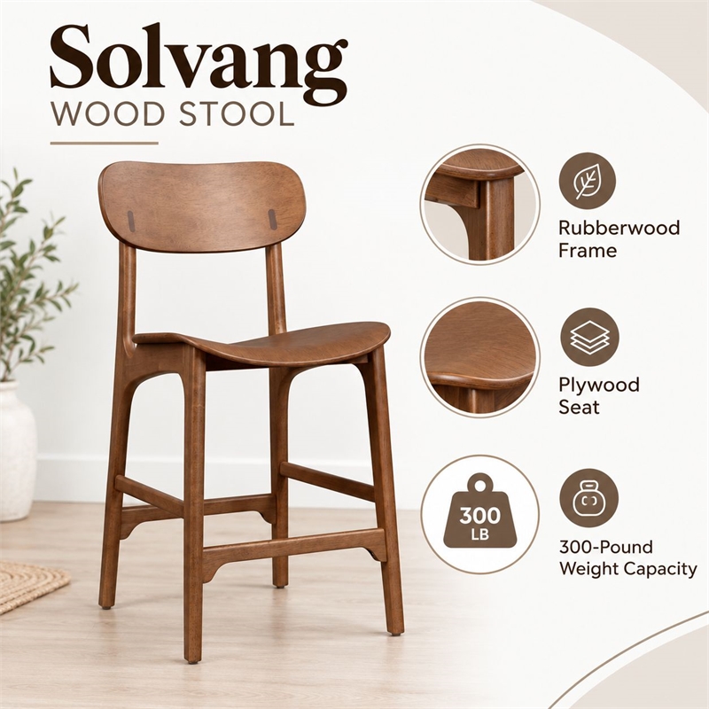 Boraam Solvang  Wood Counter Stool in Brown Ale Finish