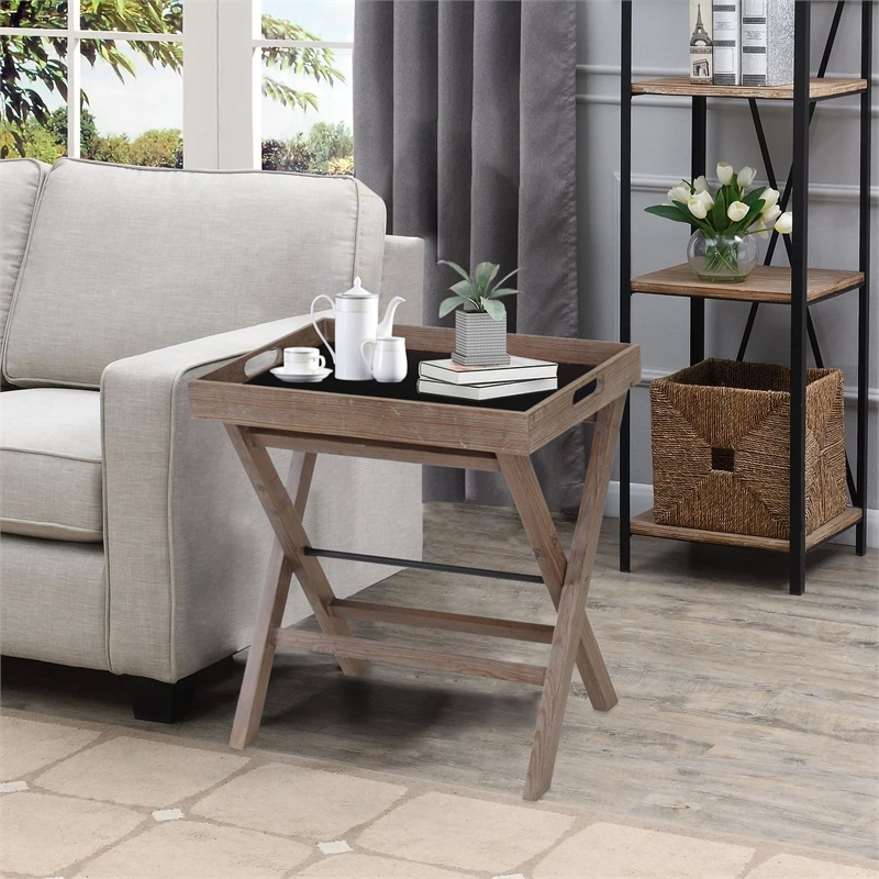 Boraam Andrew Wood Corner Side Table with X-Cross Legs in Natural Brown