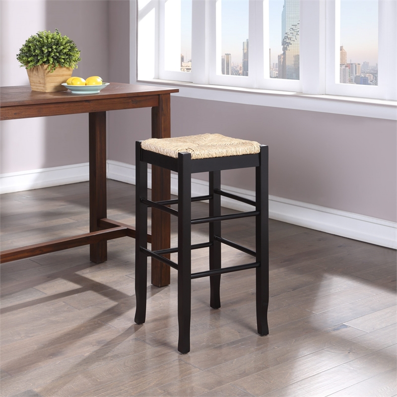 Boraam Square Rush Bar Height Backless Bar Stool - Black