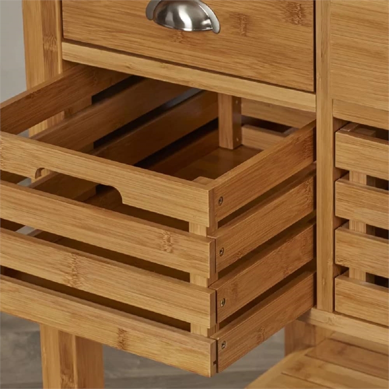 Boraam Kenta Bamboo Kitchen Cart - Stainless Steel Top