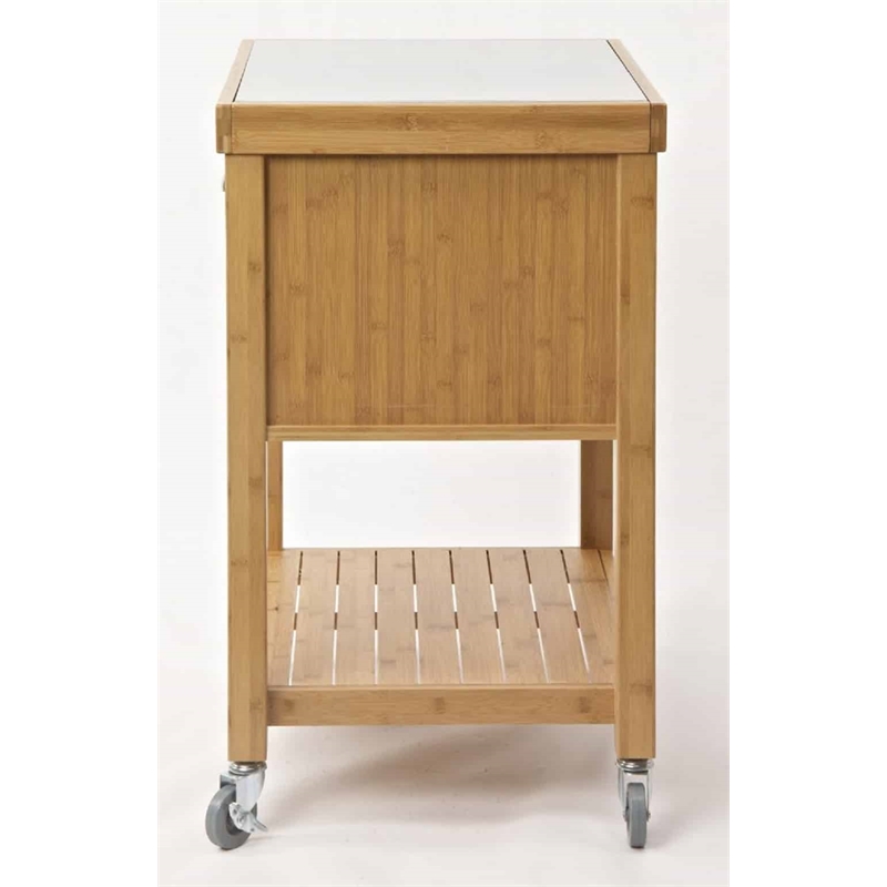 Boraam Kenta Bamboo Kitchen Cart - Stainless Steel Top