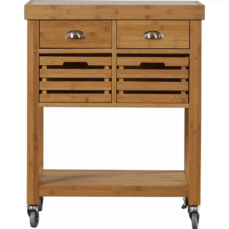 Boraam Kenta Bamboo Kitchen Cart - Stainless Steel Top