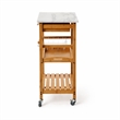 Boraam Aya Bamboo Kitchen Cart with Faux Marble Top