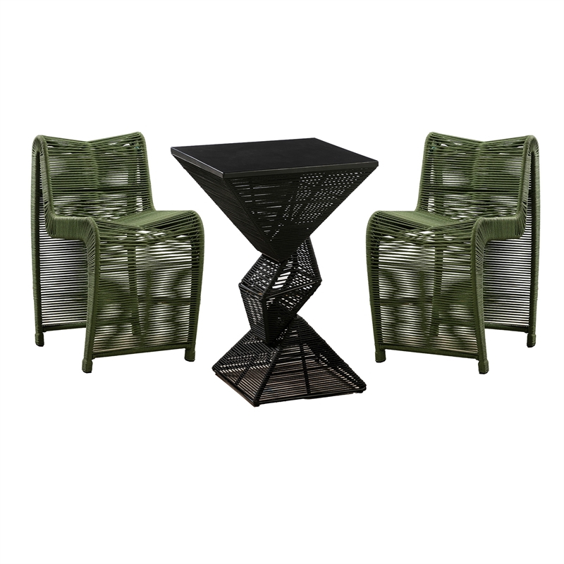 Lorenzo Iron Rope 3pc Pub Set - Olive Green Finish