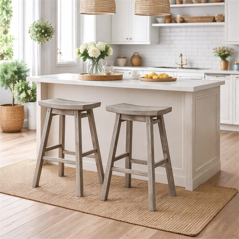 Sonoma Backless Saddle Bar Stools - Storm Gray Wire-Brush - Set of 2