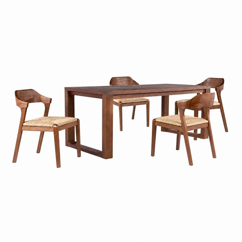 Rasmus 5pc Rush Dining Set - Chestnut Wire-Brush Finish