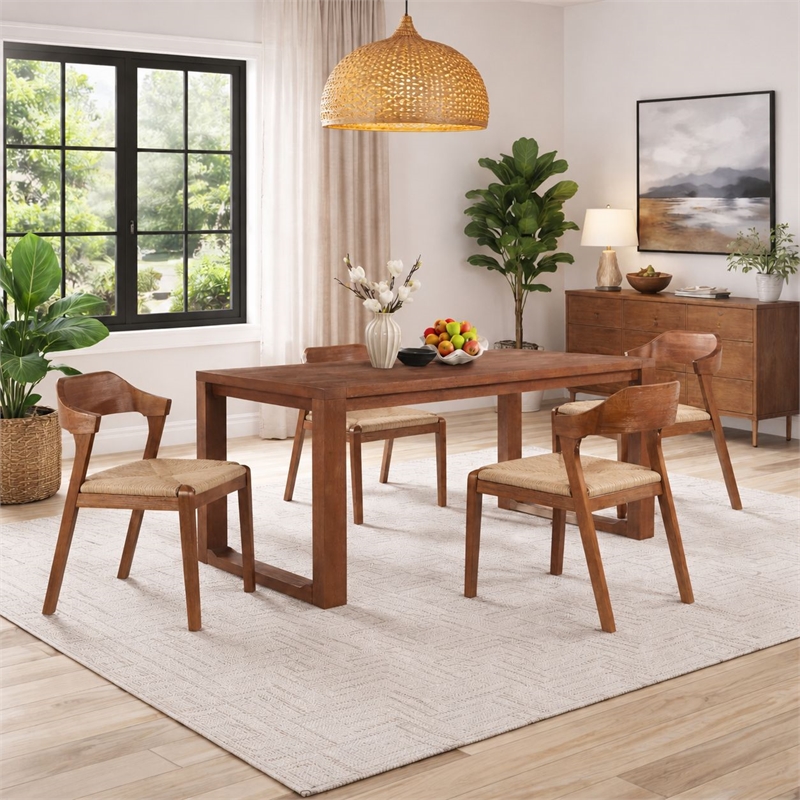Rasmus 5pc Rush Dining Set - Chestnut Wire-Brush Finish
