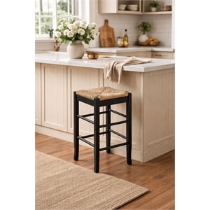 Boraam Wood Square Rush Backless Counter Stool in Black finish
