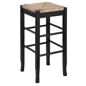 Boraam Wood Square Rush Backless Bar Stool in Black Finish