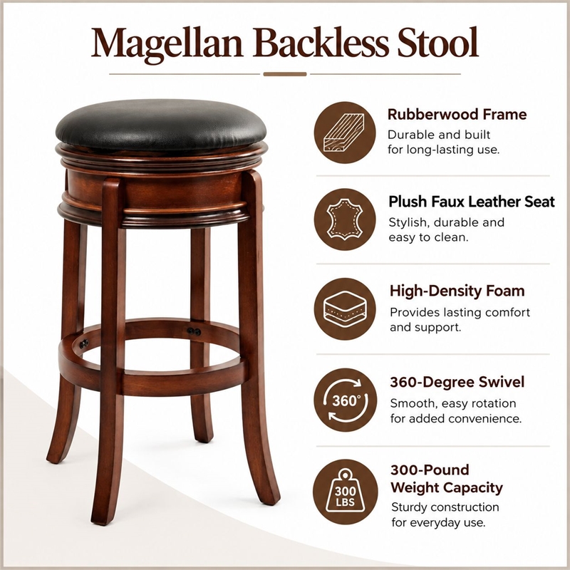 Boraam Wood Magellan Bar Height Swivel Stool in Brandy Brown Finish